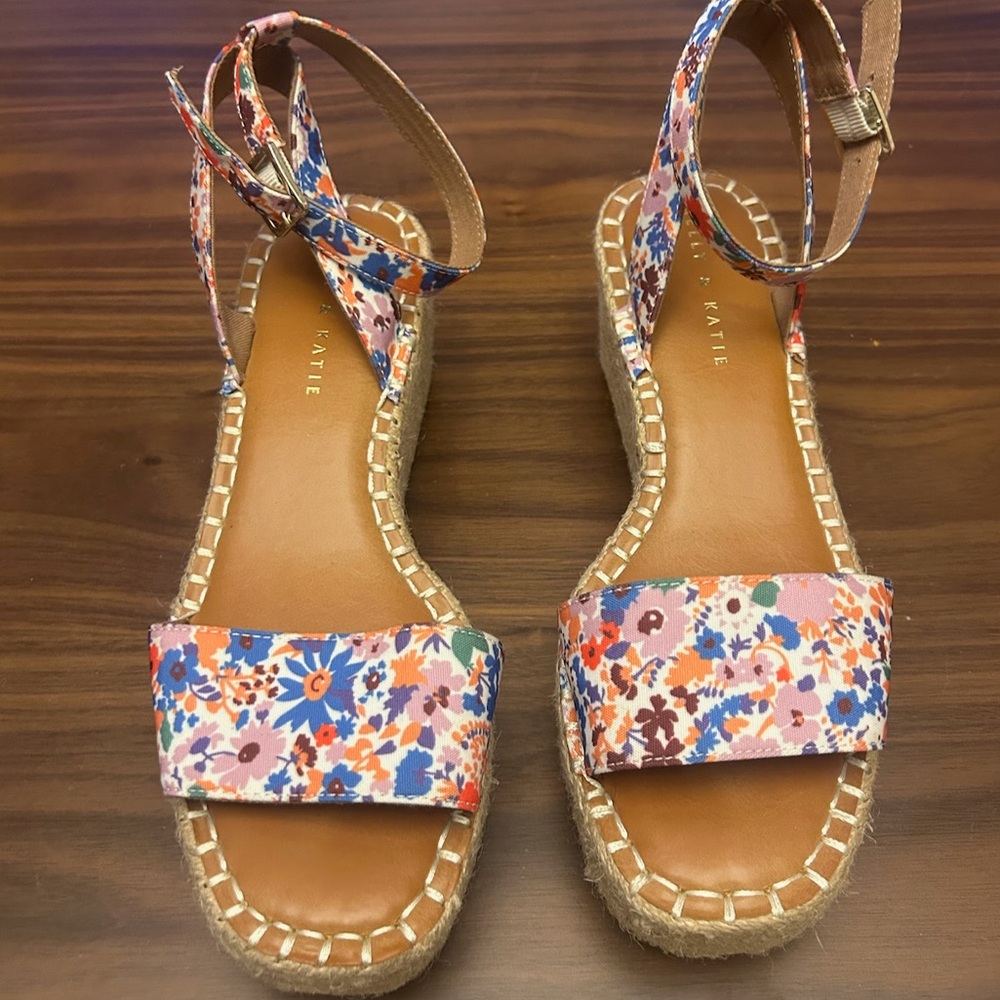 Kelly & Katie Faydrena Floral Espadrille Wedge Sandals Open Toe Multi Womens 8 - Picture 2 of 7